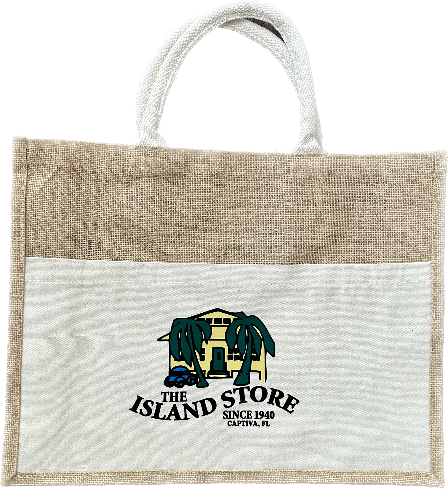 The Island Store of Captiva Jute Logo Bag