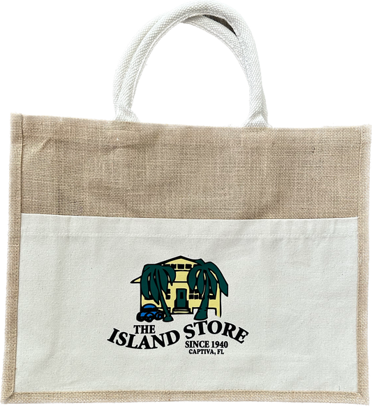 The Island Store of Captiva Jute Logo Bag