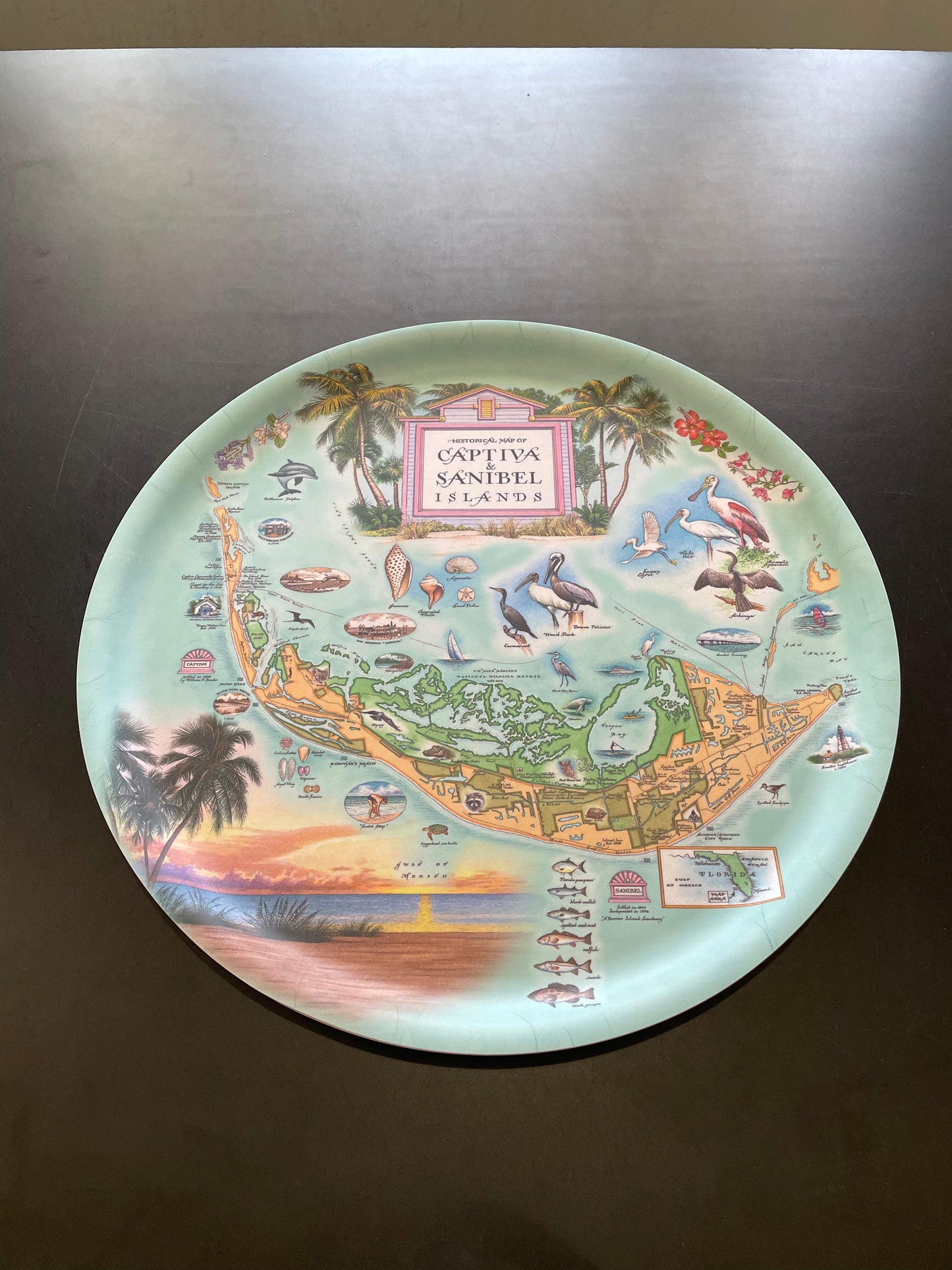Sanibel Captiva Vintage Map Round Serving Tray by Xplorer Maps