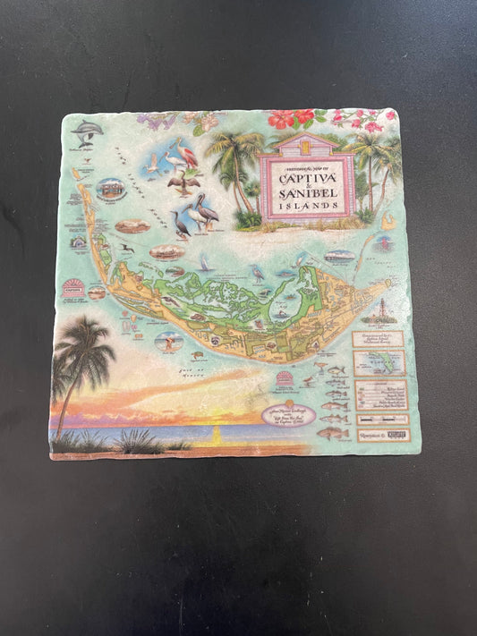 Sanibel Captiva Vintage Map Trivet by Xplorer Maps